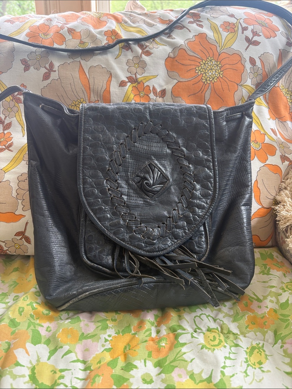Women’s Crossbody Leather Bag with Woven Flap